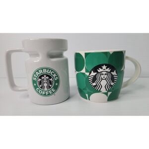 Starbucks Coffee Green White Dot Siren Hotjo‎ Ceramic Geometric Mug Set